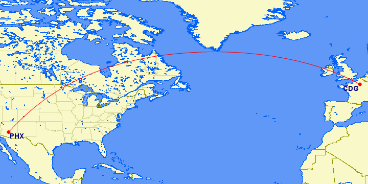 CDG-PHX GCMap drawing.