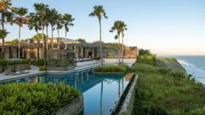 view of Alila villas uluwatu and the coastline