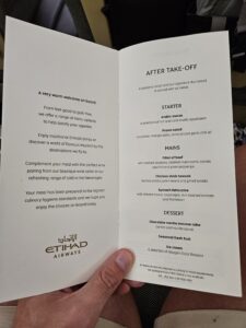 etihad airwyas a321 food menu business class