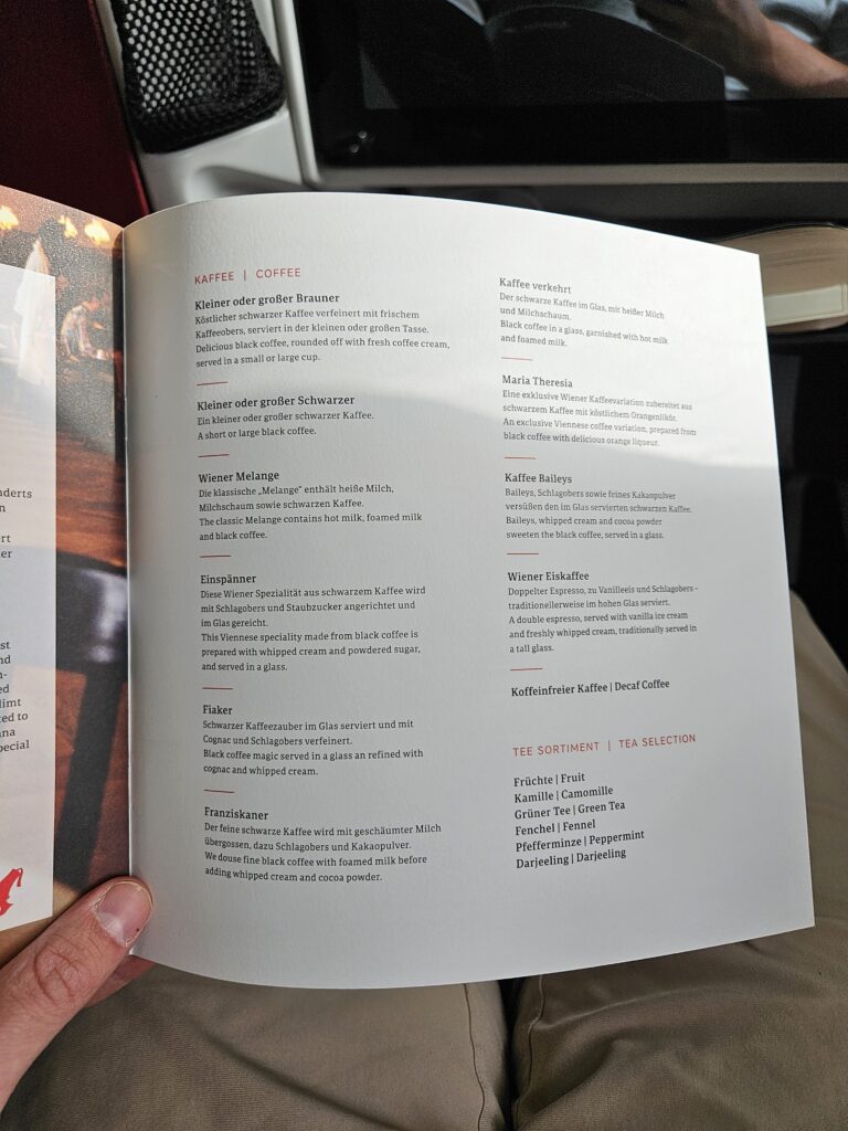 austrian airlines coffeehouse coffee house menu business class