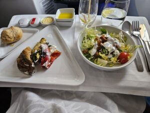 salad amuse bouche starter bread roll austrian airlines business class