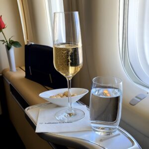 Lufthansa 747-8 First Class Post-Departure Champagne