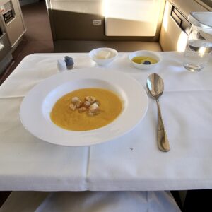 Lufthansa 747-8 First Class Lobster Bisque Starter