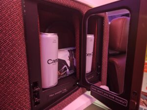 virgin atlantic business class cabinet cubby water headphones mirror