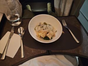 mushroom ravioli main course upper class virgin atlantic dinner