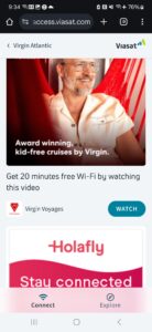 virgin atlantic business class upper class free wi-fi log-in screen