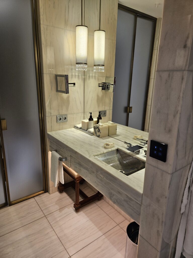 park hyatt vienna park suite deluxe sink vanity mirror makeup make up stool sitting bathroom bath room