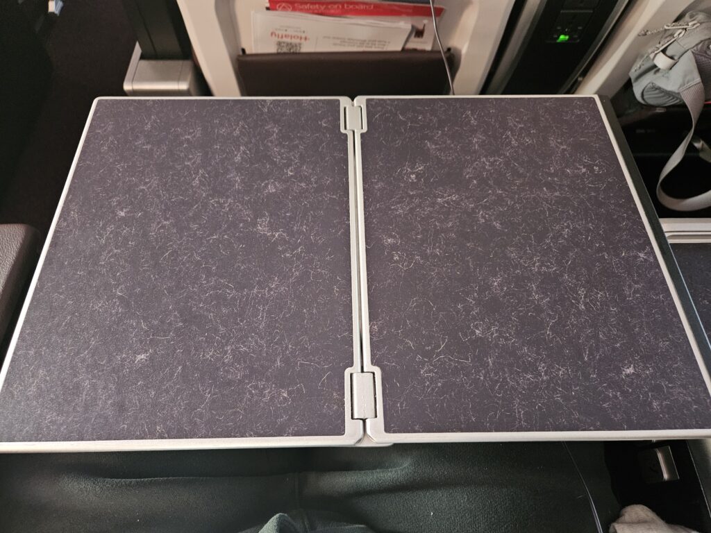 premium economy virgin atlantic a330 tray table open fully