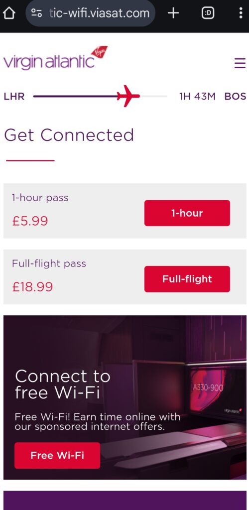 wifi pricing virgin atlantic a330 premium economy