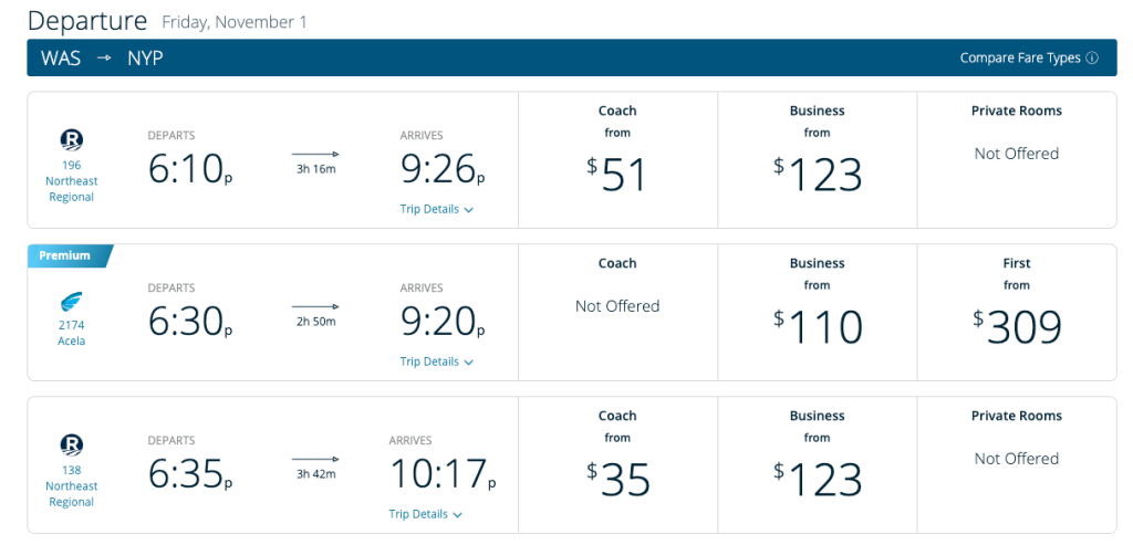 amtrak cheap fare example