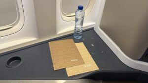 KLM Boeing 777-300ER Business Class Bottle Of Water And In-Flight Menu